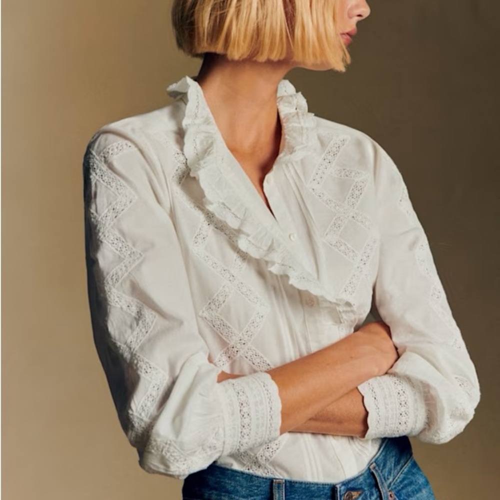 Sezane Chlo Dentelle Blouse Shirt Ecru